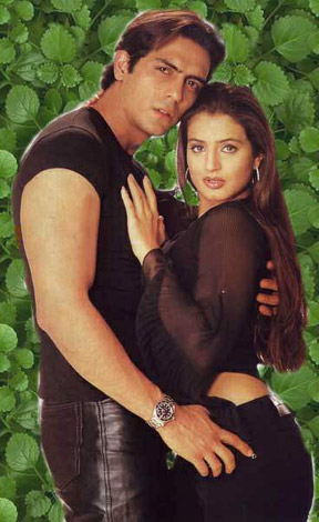 Hot Amisha Patel in semi-transparent black dress and Arjun Rampal